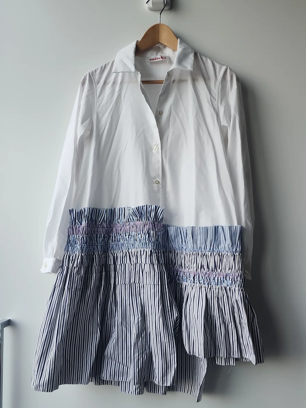 minki Smocked Pleated Uneven Hem Shirt Dress - Picture 1 of 11